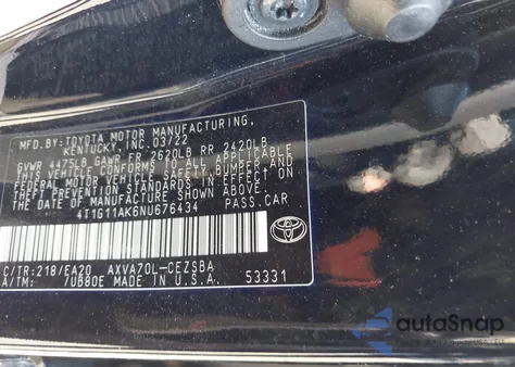 2022 Toyota Camry Se from USA, damaged, VIN 4T1G11AK6NU676434